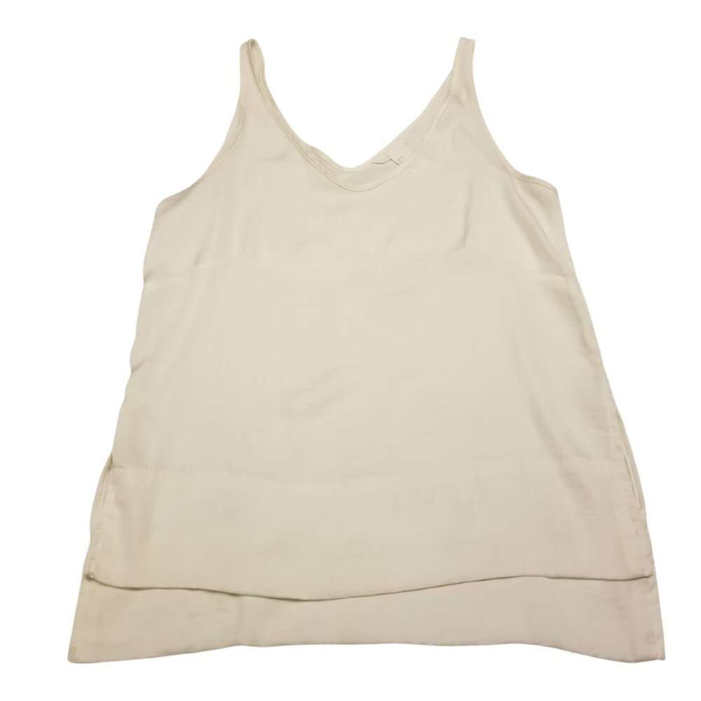 White Satin Tank Top Flowy Loose Relaxed Fit Asymmetrical Hem Small US 4 H&M